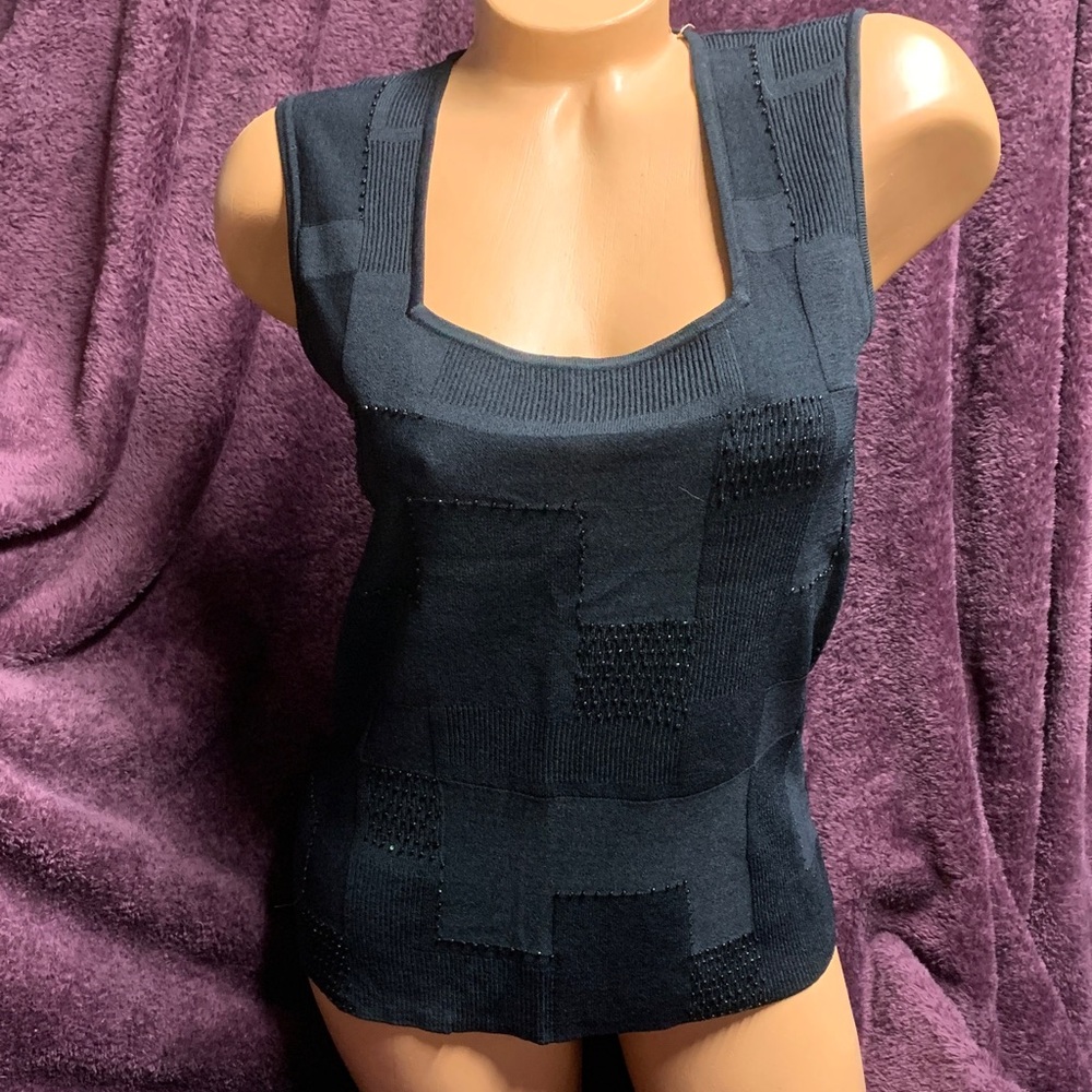 Jones New York M Black Beaded Textured Sleeveless Tank Top New condition